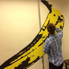 drawing banana on studio wall september 2013